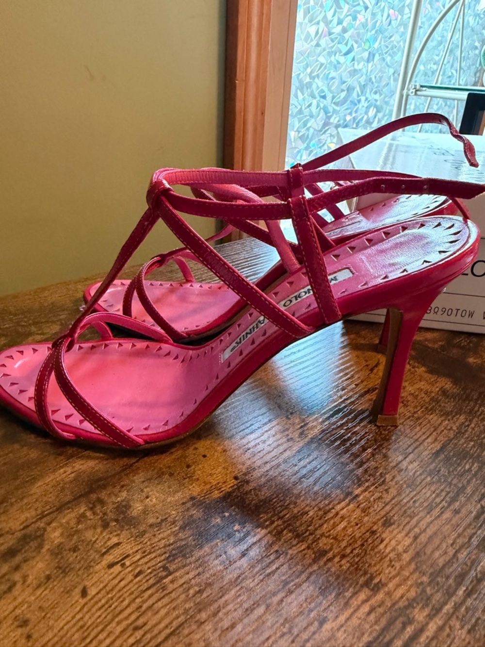 Manolo Blahnik Hot Pink Strappy Stiletto Sandals